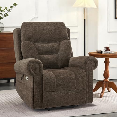 MCombo Triple Motor Power Lift Recliner Chair with Massage and Heating, Fabric, Coffee M573841