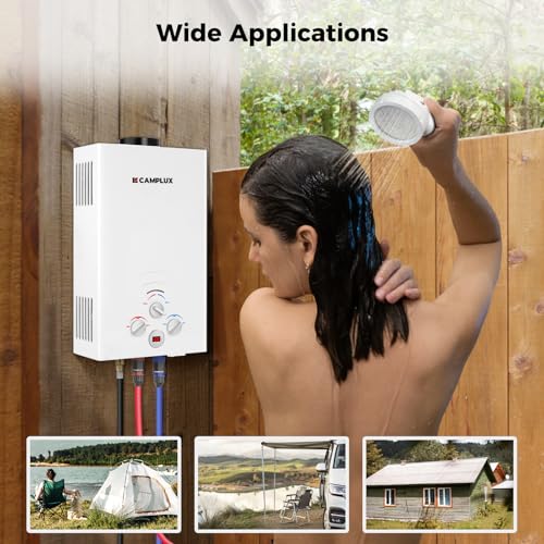 CAMPLUX 2.64 GPM Propane Portable Gas Water Heater, 68,000 BTU, White Y83276