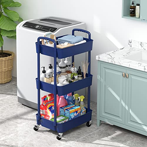 Sywhitta 3-Tier Plastic Rolling Utility Cart with Handle, Black F220270