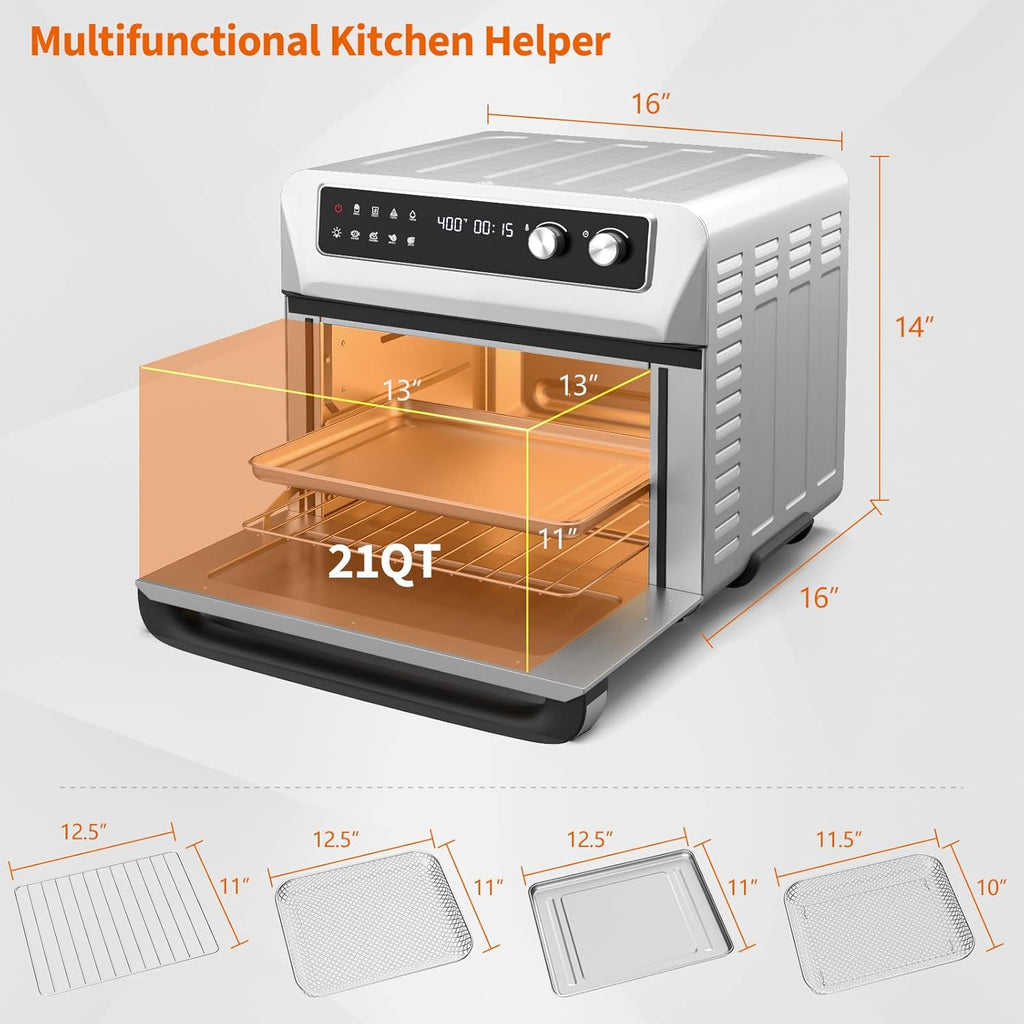 COSTWAY Air Fryer Toaster Oven, 21 QT Combo with 8 Preset Functions, Silver A381788
