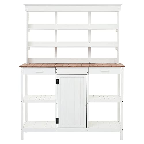 Outdoor Wooden Potting Bench Table with Drawers and Storage Shelves C672480