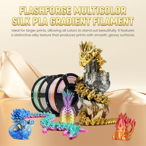 FLASHFORGE Silk PLA 3D Printer Filament 1.75mm 1KG, Multicolored Gradient V83097