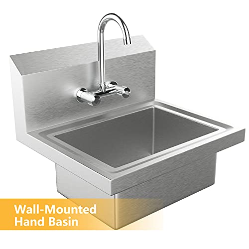 Bonnlo Commercial Hand Wash Sink Stainless Steel Wall Mount Utility Sink with Faucet D46892