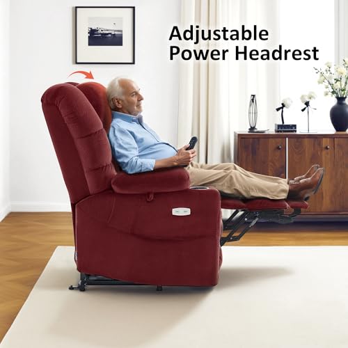 MCombo Large Triple Motor Power Lift Recliner Chair with Massage and Dual Heating, Grey D316