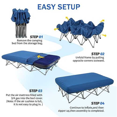 KAMPKEEPER Folding Camping Cot with Inflatable Air Mattress and Carry Bag M949