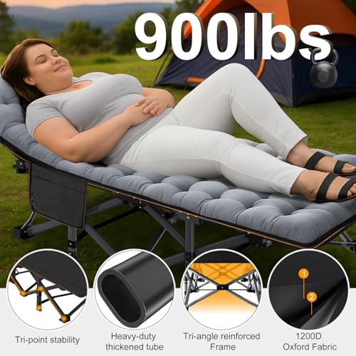 ABORON Folding Camping Cot with Mat for Adults, Heavy Duty Outdoor Bed with Carry Bag C211720