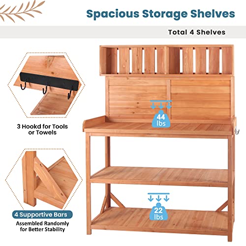 Outdoor Wooden Potting Bench Table with Drawers and Storage Shelves C672480