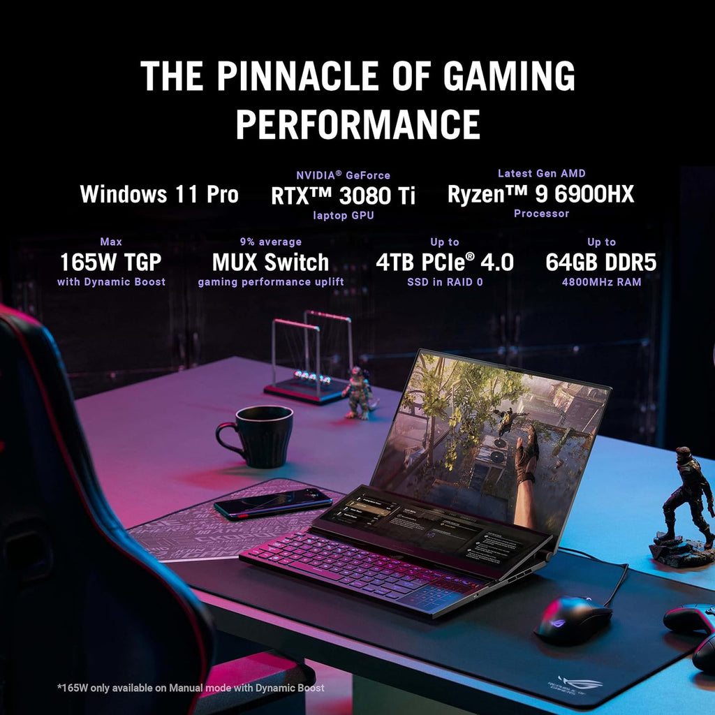 ASUS ROG Zephyrus Duo 16 (2022) Gaming Laptop, 16” 165Hz Display, RTX 3070 Ti, 32GB RAM, 1TB SSD, Renewed A4424