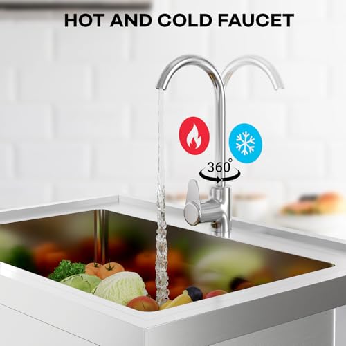 Stainless Steel Freestanding Utility Sink with Faucet and Drainboard E709258