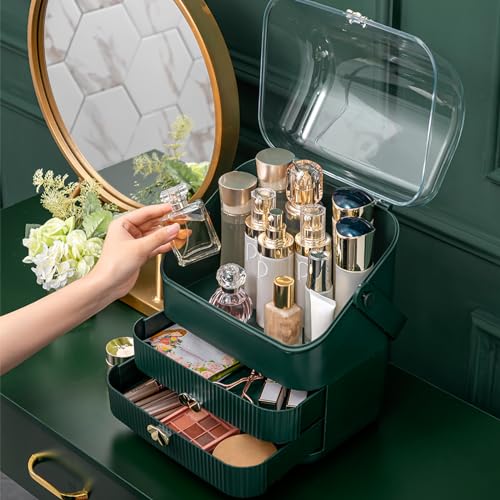 SUNFICON 3 Tiers Makeup Organizer with Dust Free Cover and Drawers, Ivory White F725731