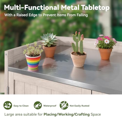 AECOJOY Outdoor Storage Cabinet Potting Bench Table with Adjustable Shelf, Grey N11766