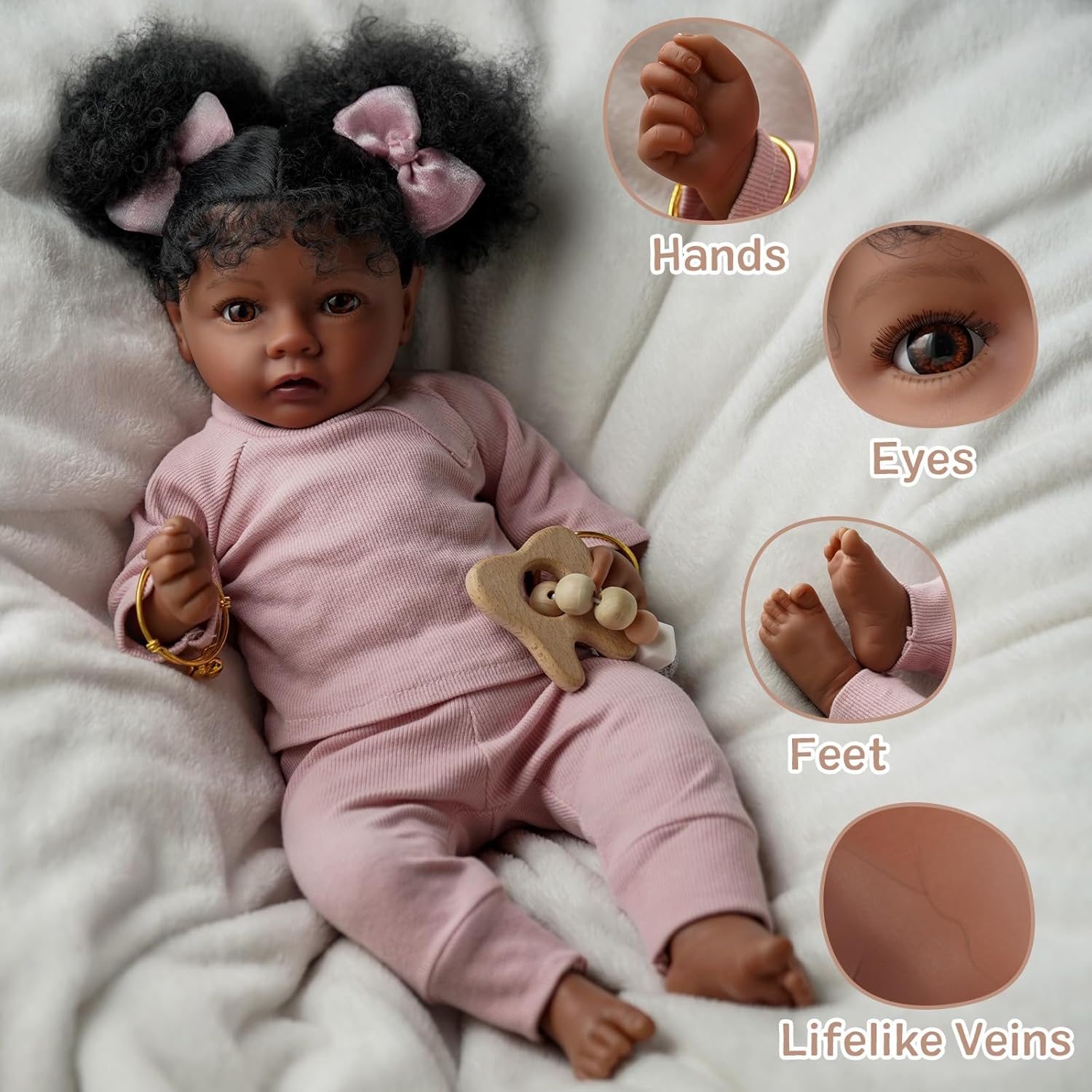 BABESIDE Lifelike Reborn Baby Doll Daisy Black Girl 20 Inch Soft Body with Clothes W621