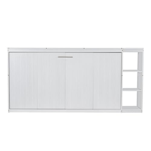 Murphy Cabinet Bed Frame with Charging Station, Full-Size Foldable Wall Bed Z526