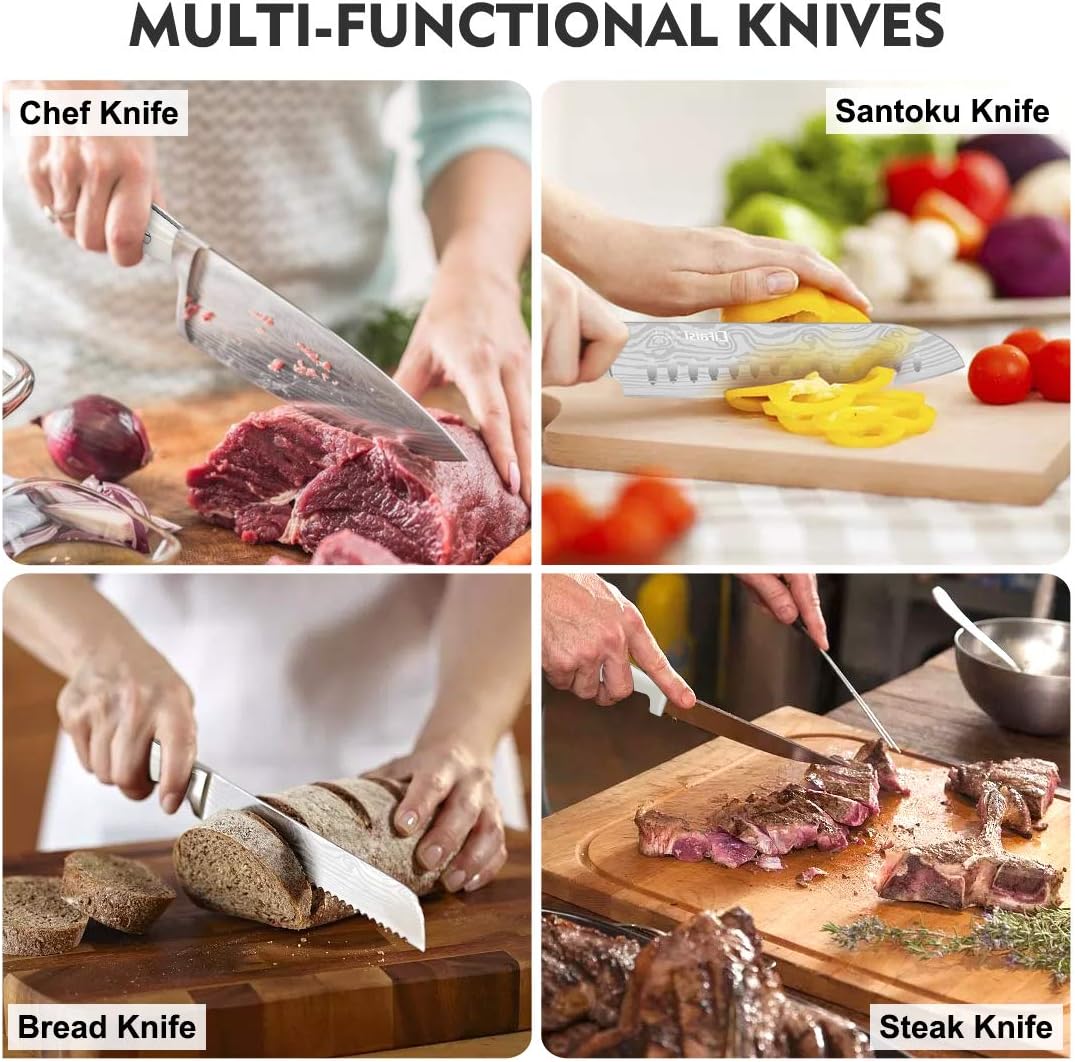 23 PCS Kitchen Knife Set with Block, Stainless Steel, White S495