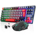 Gaming Wireless TKL Keyboard Mouse Combo Rechargeable LED Backlit Tenkeyless Compact 87 Keys 6 Button for Computer Laptop PS4 PS5 Switch Compatible with Windows XP/7/8/10 iMac MacBook Xbox one X