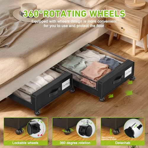 Under Bed Storage with Wheels, 2-Pack Rolling Metal Drawer, Black D42977