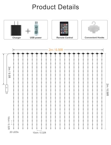 Smart Curtain Lights RGB 5050 144LED USB Powered for Party Patio Garden Decor W462662