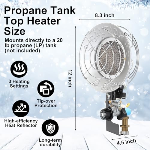 Honoson 15,000 BTU Propane Tank Top Heater with Shut-off Valve for Outdoor Camping S72538
