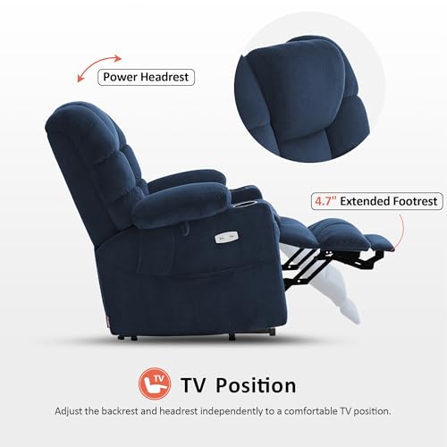 MCombo Large Triple Motor Power Lift Recliner Chair with Massage and Dual Heating, Grey D316