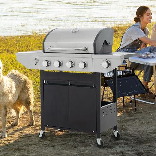 4 Burner Gas Grill with Side Burner, Stainless Steel Propane BBQ U7093