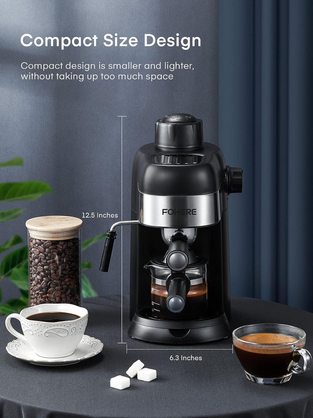 FOHERE Steam Espresso Machine, 3.5 Bar, Compact Cappuccino Maker with Milk Frother D619707