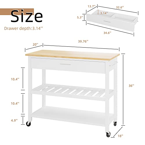 Shintenchi Kitchen Island with Drop Leaf, Rolling Cart with Storage, White T972