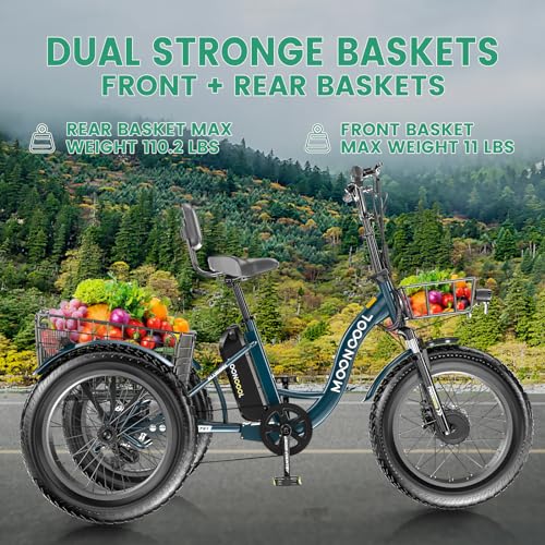 DoCred Electric Tricycle for Adults, 20" x 4" Fat Tire, 500W Motor, Removable Battery P6573