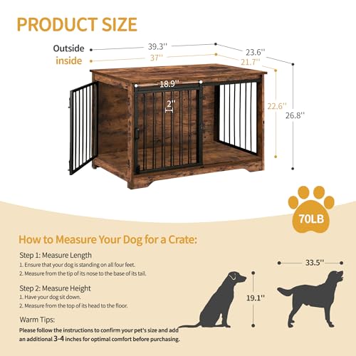 Dog Crate Furniture with Barn Door for Small Medium Dogs, Rustic Brown P911