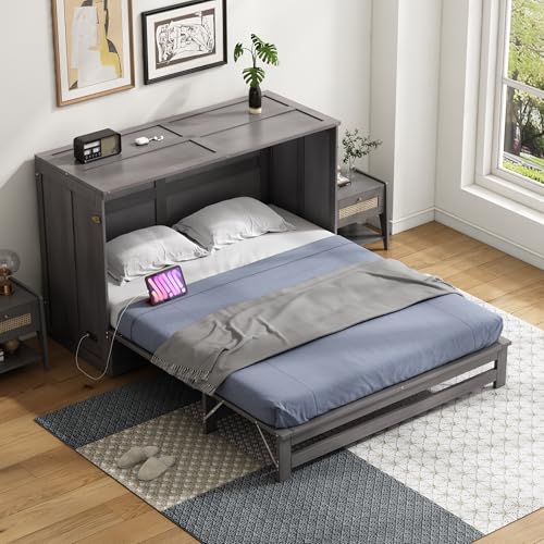 Ball & Cast Murphy Bed Queen Size Wall Chest with Charging Station and Storage Drawer, Gray J8503