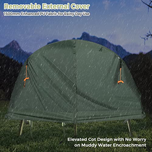 Tangkula 4-in-1 Camping Cot Tent for 1 Person, Foldable with Waterproof Cover & Air Mattress L3968