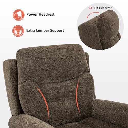 MCombo Triple Motor Power Lift Recliner Chair with Massage and Heating, Fabric, Coffee M573841