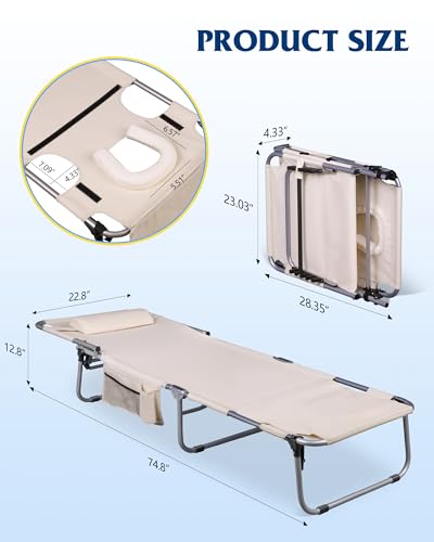 WLIVE Military Camping Cot, Portable Folding Cot with Carry Bag, Supports 300 Lbs, Silver Greige R758042