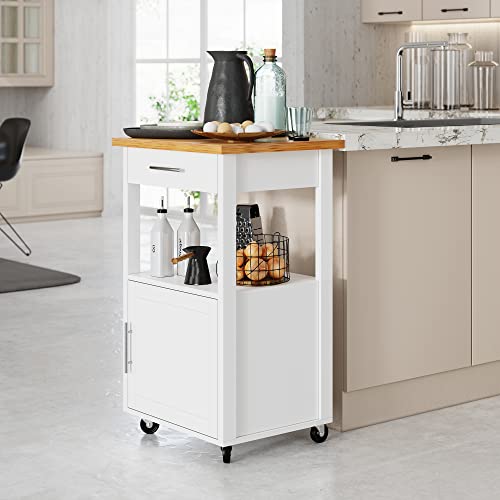 Shintenchi Kitchen Island Cart with Storage on Wheels, White V99091