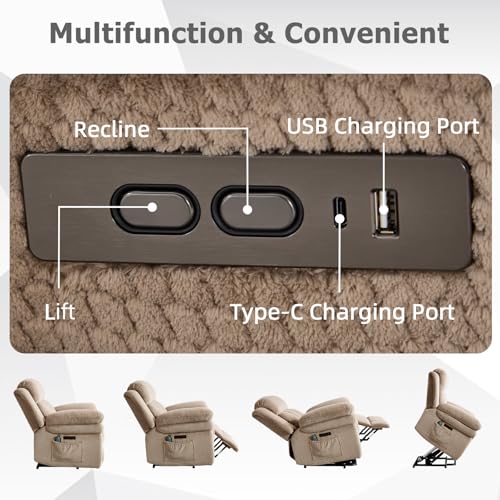 CANMOV 46" Wide Power Lift Recliner Chair for Elderly, with Massage and Heat, Light Brown K346927