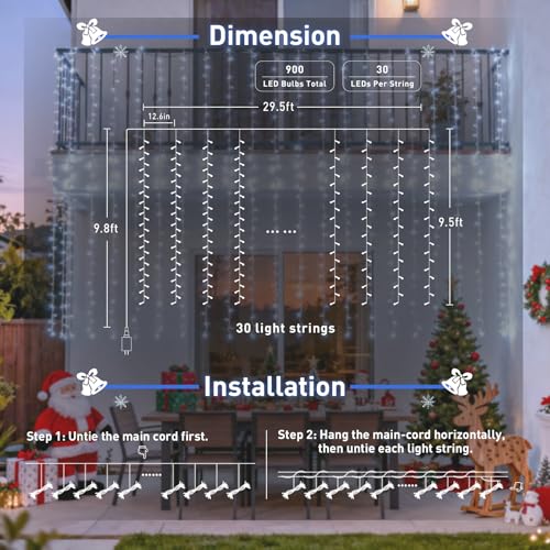 JMEXSUSS 300 LED Remote Control Christmas Curtain Lights, Warm White V64841
