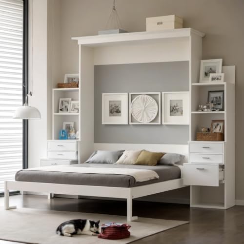 Queen Size Murphy Bed with Desk & Charging Station, White K505073