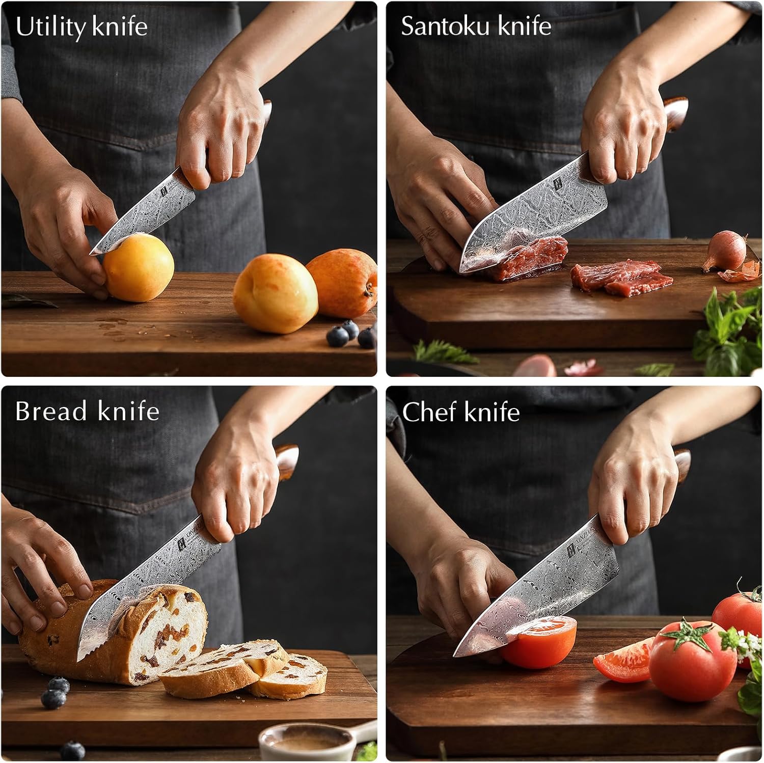 XINZUO 5-Piece Damascus Knife Set with Wood Handle X547964