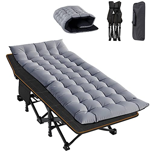 ABORON Folding Camping Cot with Mat for Adults, Heavy Duty Outdoor Bed with Carry Bag C211720
