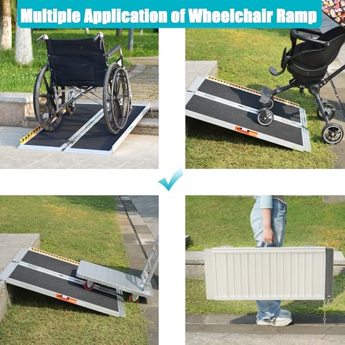 Portable Wheelchair Ramp 6FT Non-Slip Aluminum Folding Ramp for Home Steps I310