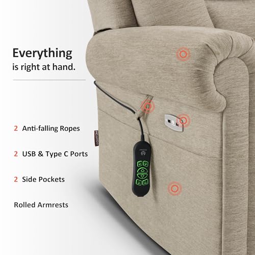 MCombo Triple Motor Power Lift Recliner Chair with Massage and Heating, Fabric, Coffee M573841
