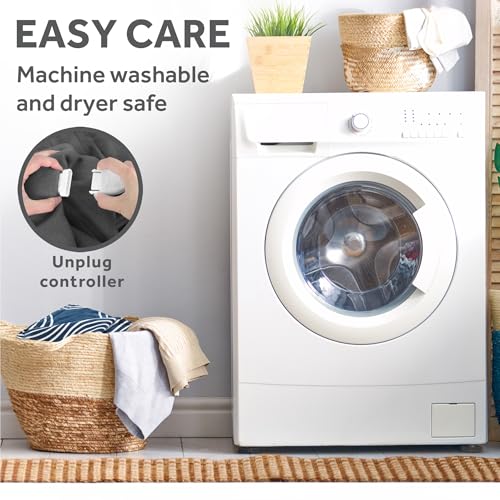 Sunbeam Royal Posh Dove Grey Heated Throw Blanket, Adjustable Heat Settings B2886