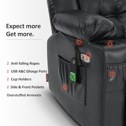 MCombo Dual Motor Power Lift Recliner Chair for Elderly with Heat and Massage, Black E570141