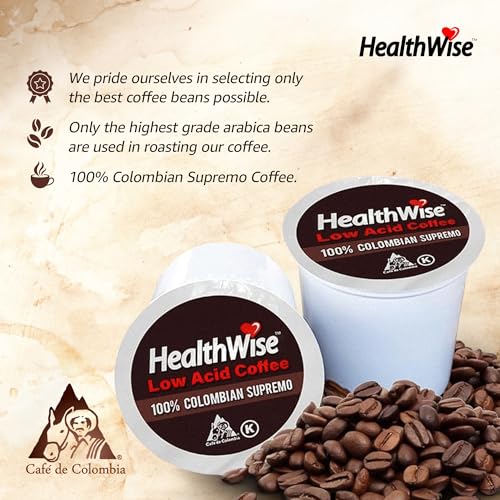 Healthwise Low Acid Coffee K-Cups Classic Columbian Supremo, 36 Count (Pack of 3) C27190