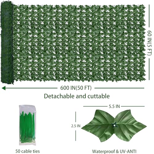 Artificial Ivy Privacy Fence Wall Screen 40x120 in UV-Anti Faux Greenery Backdrop U1001