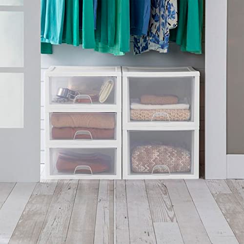 Sterilite 4-Pack 27 Quart Stacking Drawer, Clear Storage Organizer with White Frame M965