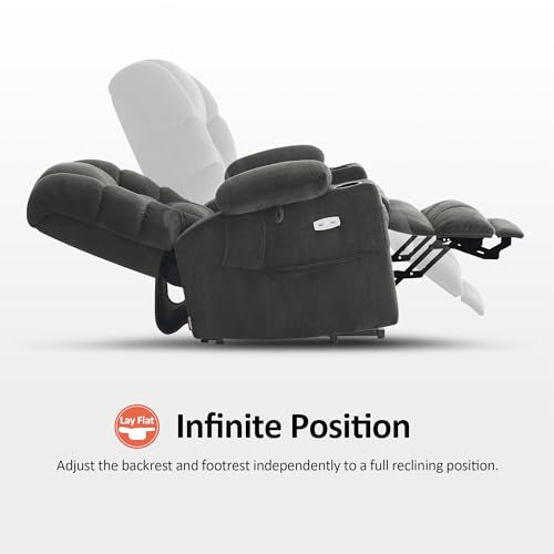MCombo Large Triple Motor Power Lift Recliner Chair with Massage and Dual Heating, Grey D316