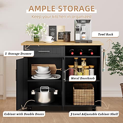 Shintenchi Kitchen Island with Drop Leaf, Rolling Cart with Storage, White T972