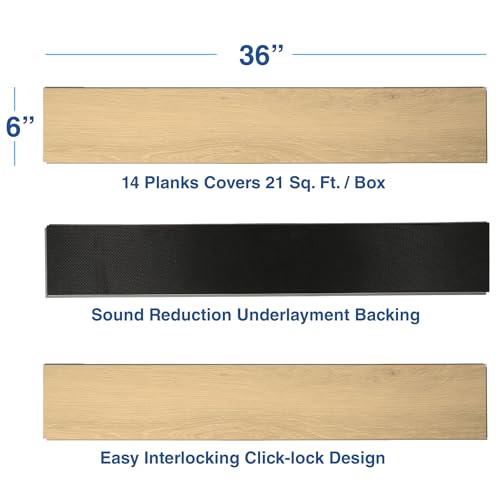 Interlocking Vinyl Flooring Planks 36" x 6", 5mm, Brown or Grey U502793