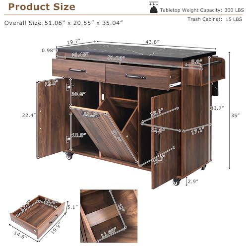 Kitchen Island Cart with Trash Can Storage and Drop Leaf B558974