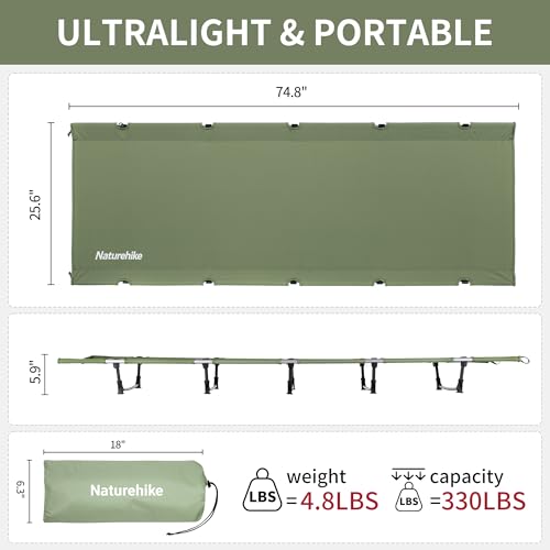 Naturehike GreenWild Ultralight Folding Camping Cot, Portable Bed for Adults, Black E2550